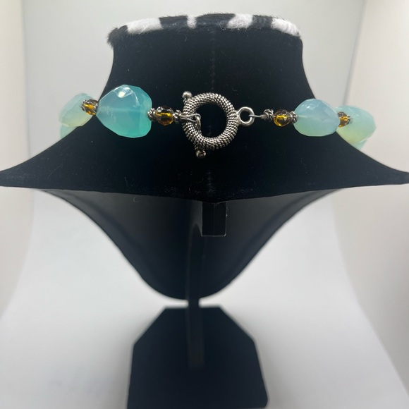 Aqua Tourmaline Faceted Natural Stone Necklace Artisan Toggle - Picture 6 of 8